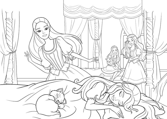 coloriage barbie dort avec son chat